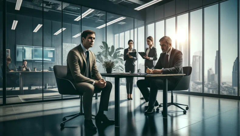 Professionnels en réunion dans un bureau vitré